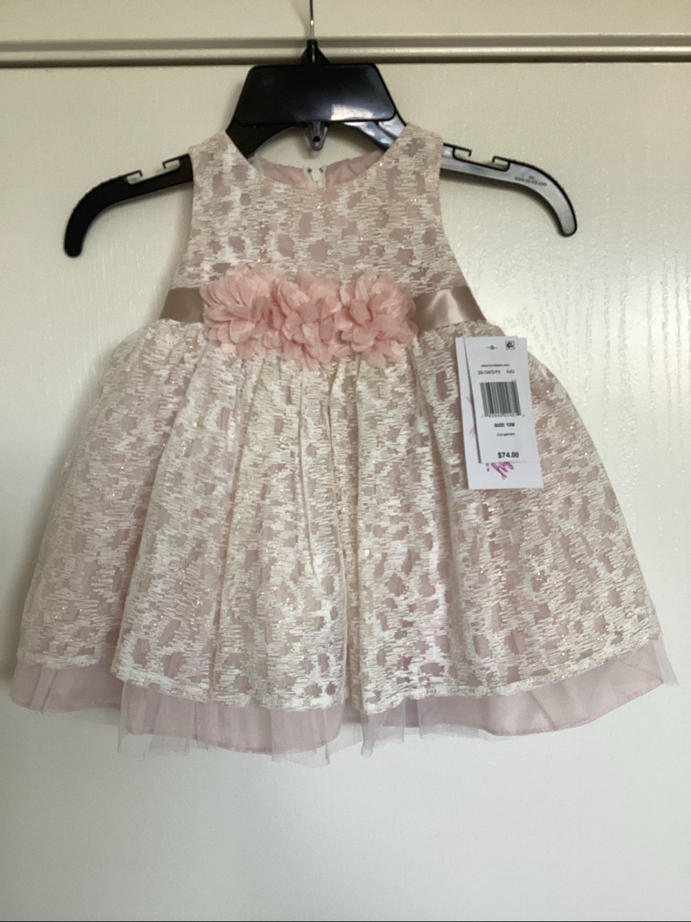 Bonnie Baby Pink and Cream Floral Lace Party Dress & Bloomers